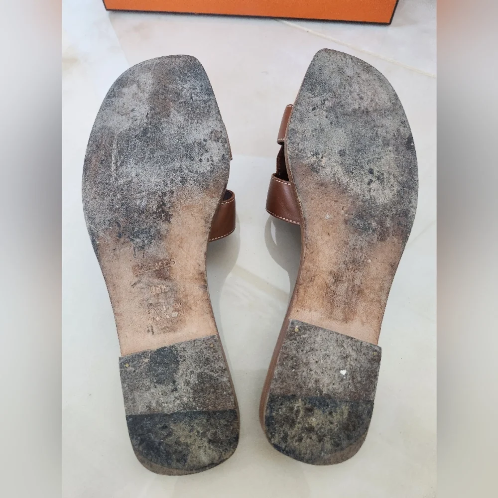 Brown Olympe Leather Slide Sandals - Picture 9 of 14